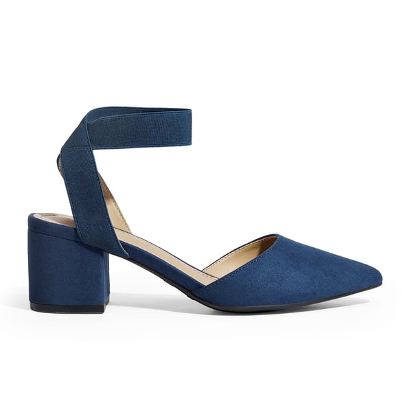 Pointed Toe Pumps with Ankle Strap - NAVY SUEDE - 1